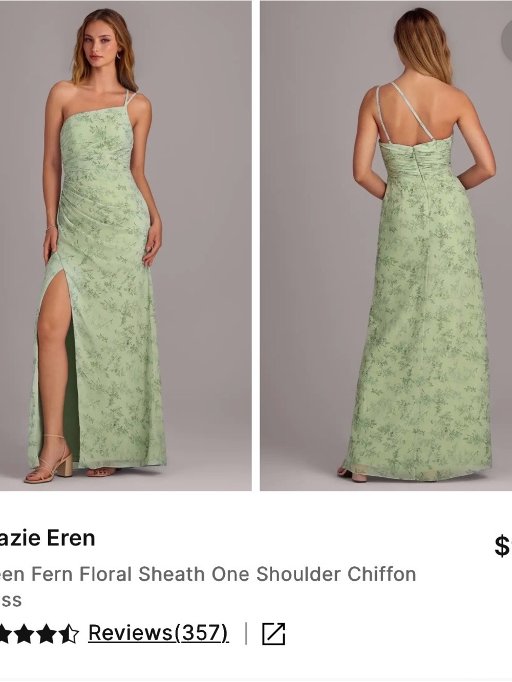 Azazie Light Green Fern One-Shoulder Chiffon Gown